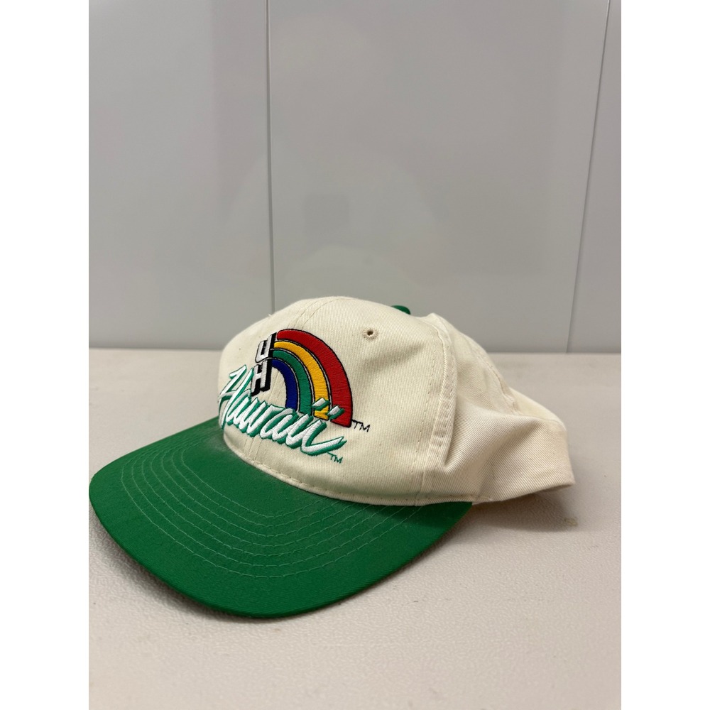 Vintage The Game University of Hawaii Rainbow Warriors Snapback Hat Cream Green